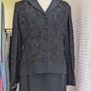 Badgley Mischka Black Beaded Suit, size 10